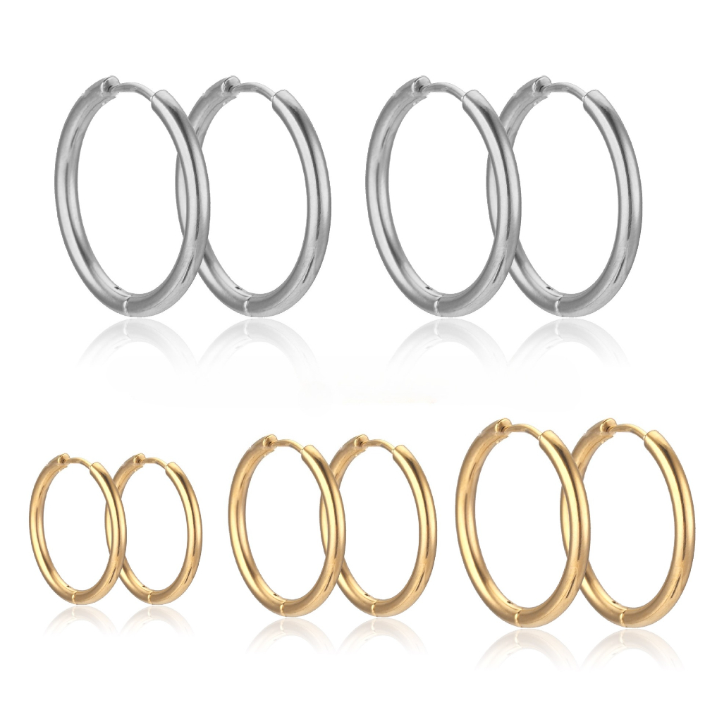 Jewelry Making Materials Wholesale - 8～20mmの様々な直径サイズのゴールドカラーステンレススチール製フープイヤリングベース、ジュエリー製作、イヤリングDIY材料、アクセサリー用