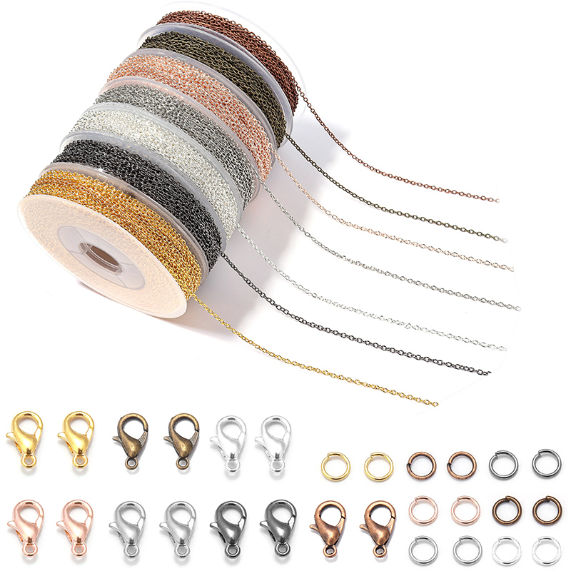 Jewelry Making Kit For Beginners - 3M/ロール メタルアイアンリンクチェーン、ジャンプリング付き、シングルサークルロブスタークラスプ、ジュエリー製作DIYブレスレットネックレスアクセサリー用