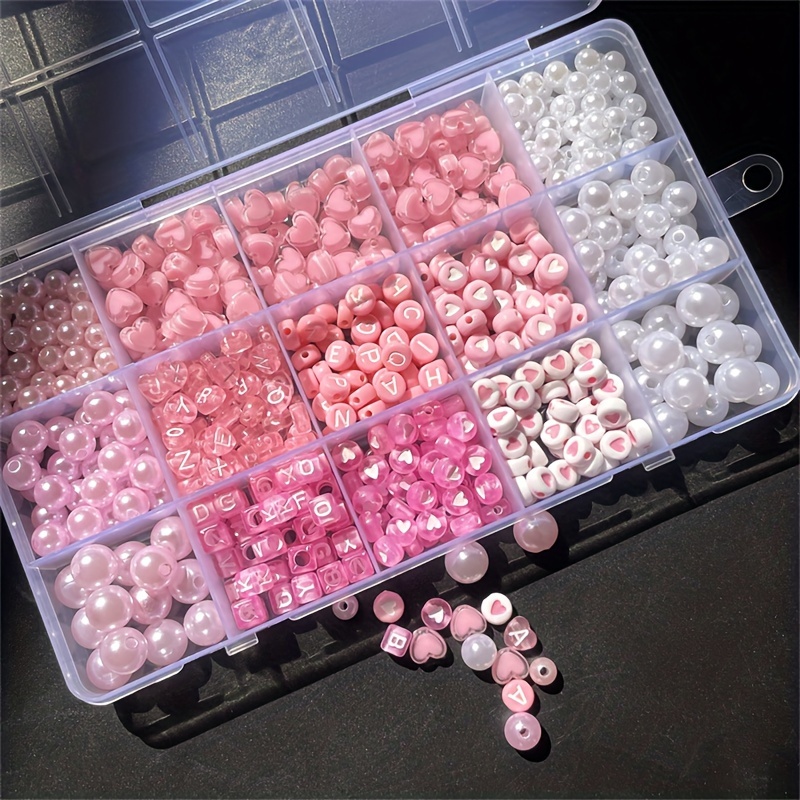 Jewelry Making Kit For Beginners - 10個入りピンクアルファベットボックス、アクリルビーズ、手作りジュエリーメイキングキット、DIY各種ジュエリーメイキングセット。