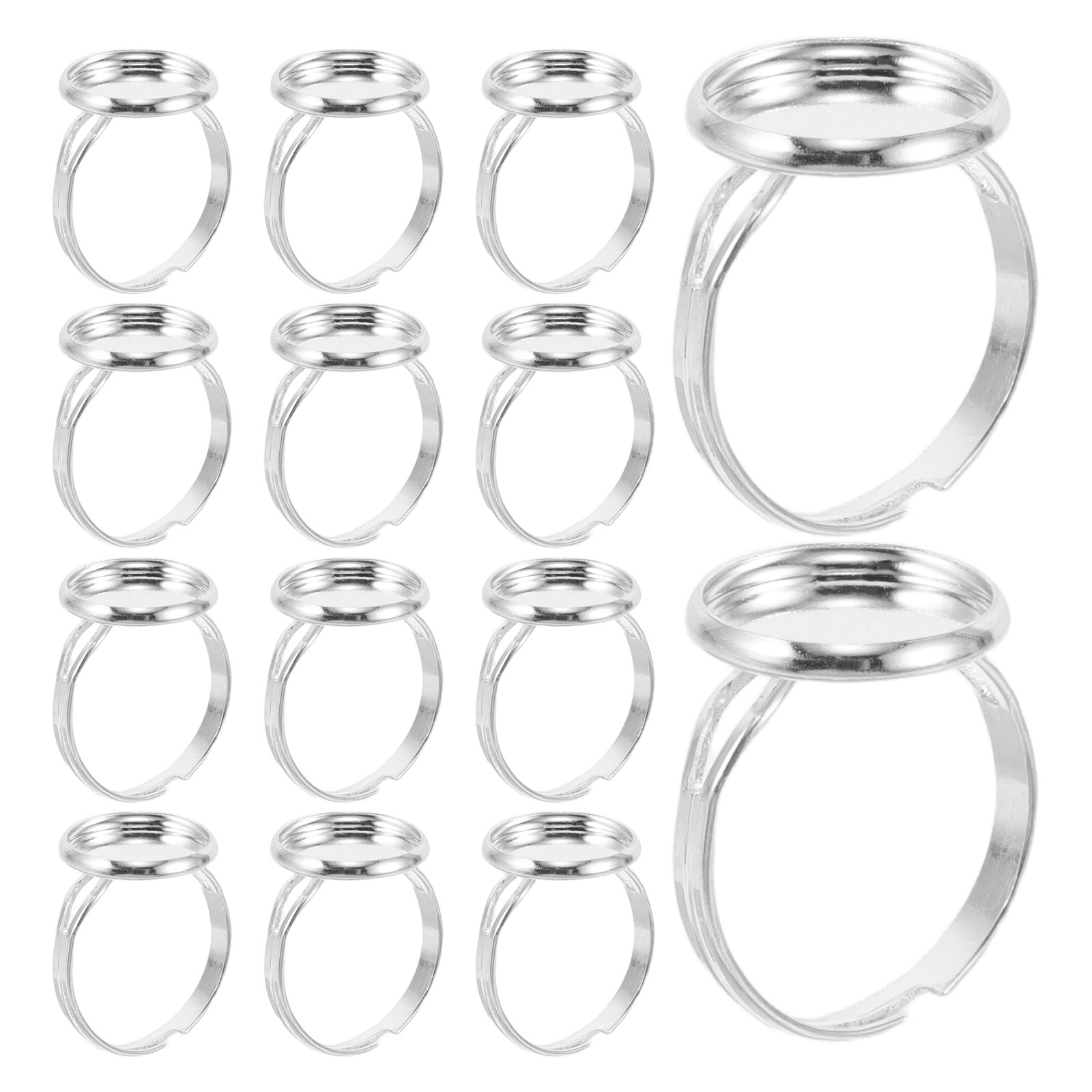Jewelry Making Stones - 60個入り調整可能なリングベース、ブランクリングセッティング、12mmフラットラウンドベゼルトレイ、DIYジュエリー製作用品、ストーンセッティングツール