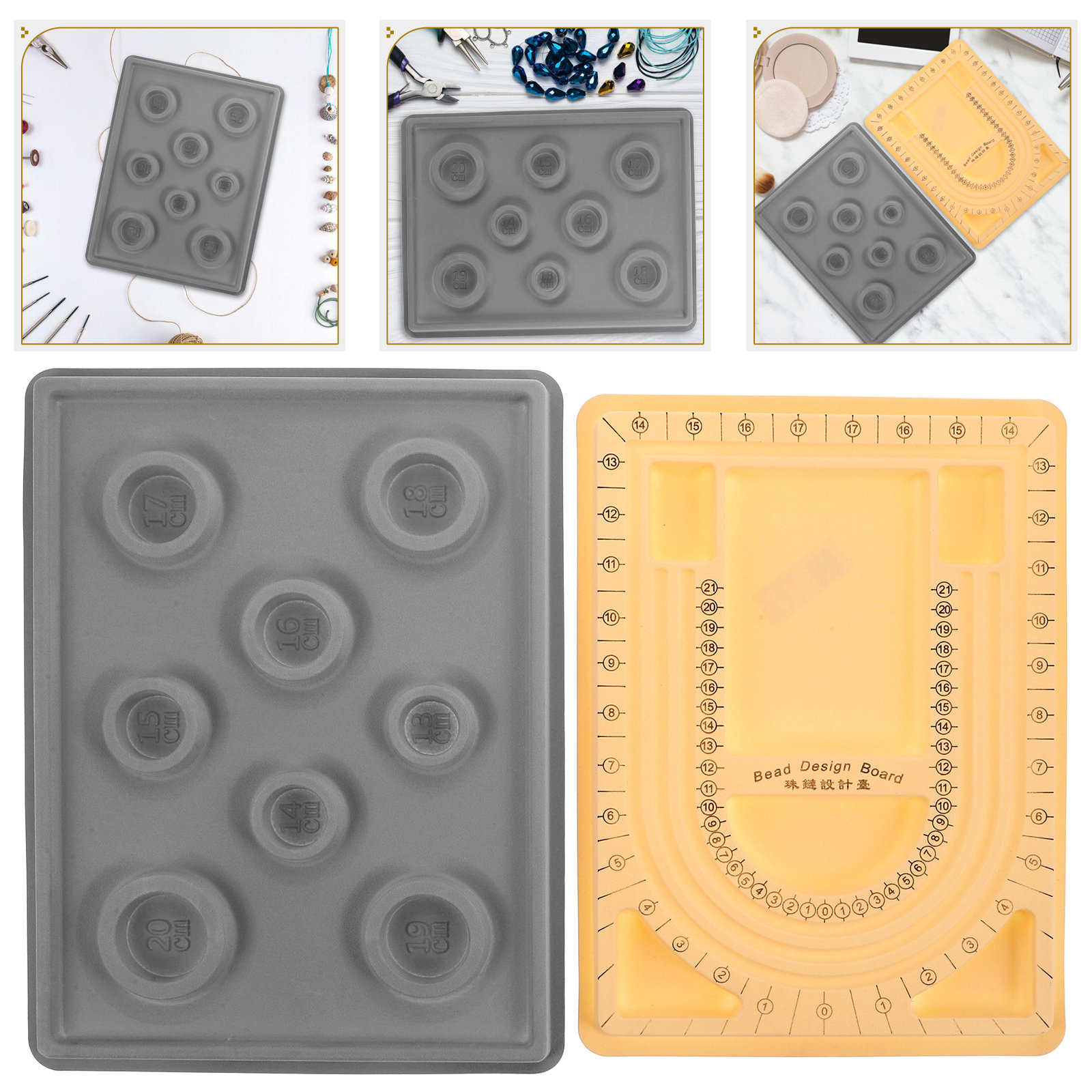Jewelry Making Board - 2個入りジュエリー製作用ビーズボード ブレスレットネックレスデザイン用トレイ 正確な目盛り付き 多機能ディスプレイ収納 ポータブル