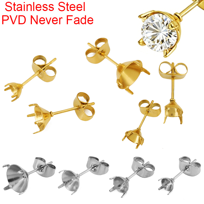 Jewelry Making Stones - 20個入りPVD加工ステンレスイヤリング用石留め具（5mm、6mm、8mmジルコニアストーンカボションベース、イヤリングバック付き）ジュエリー製作