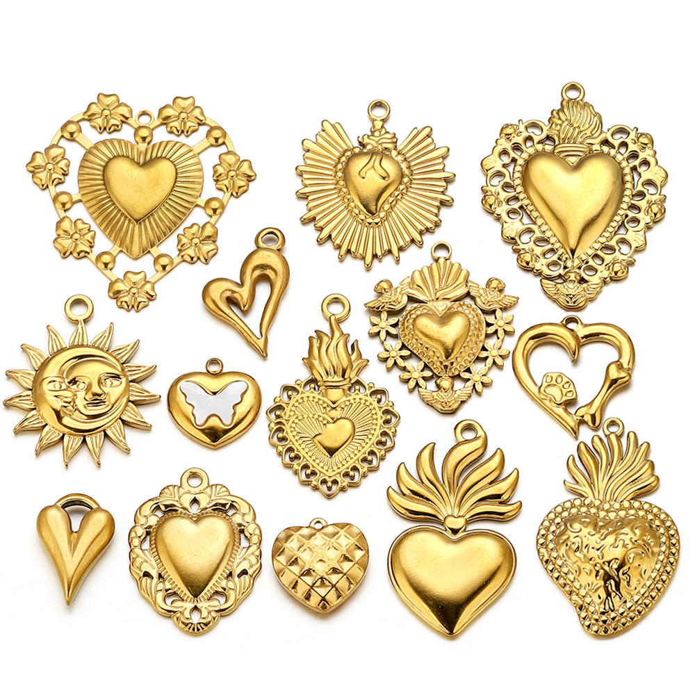 Jewelry Making Materials Wholesale - 5 個ステンレス鋼ハートサンチャームコネクタ金メッキ PVD DIY ネックレスブレスレットジュエリー作成アクセサリー卸売