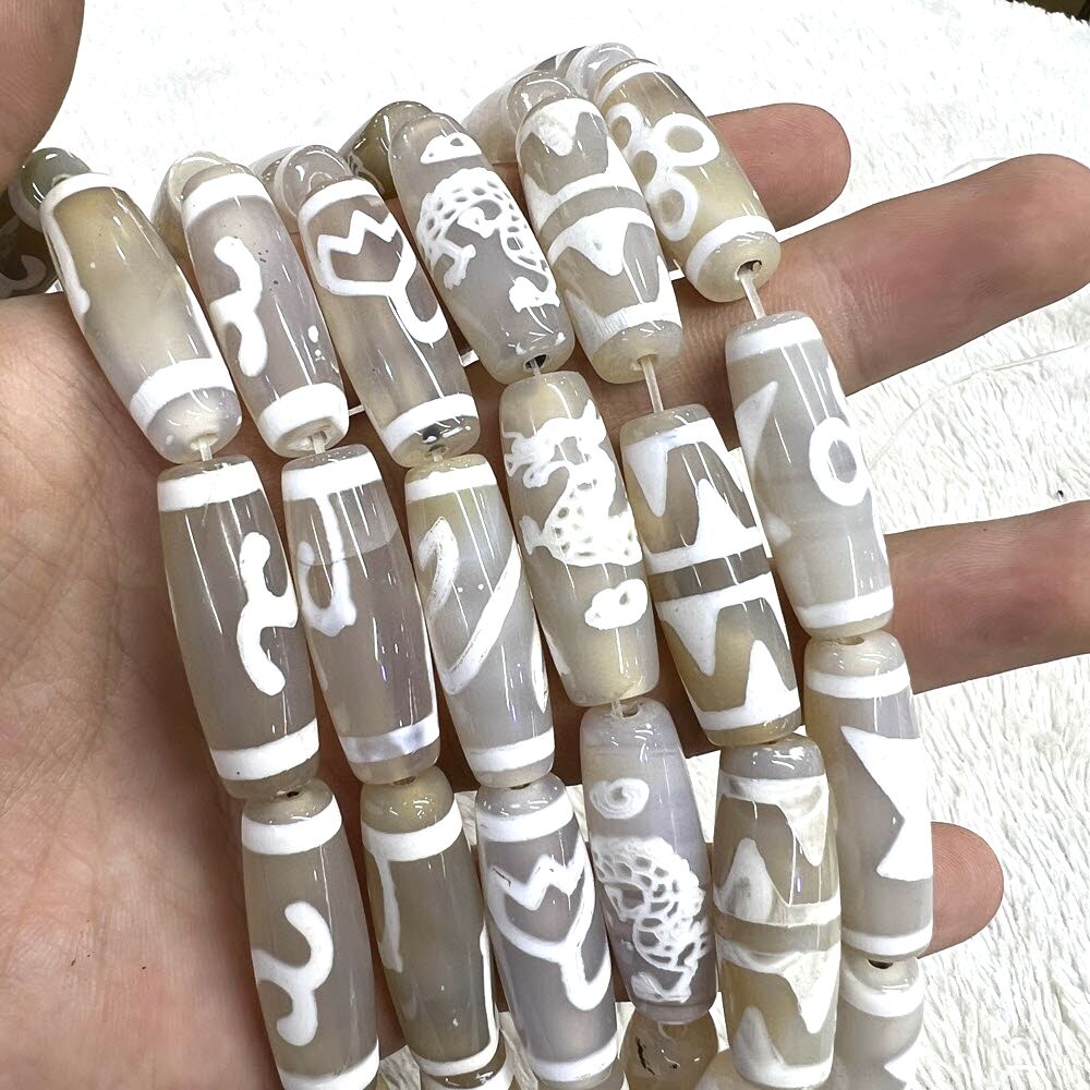 Jewelry Making Store - 30 ミリメートル白 Tibentan 12 パターン Dzi