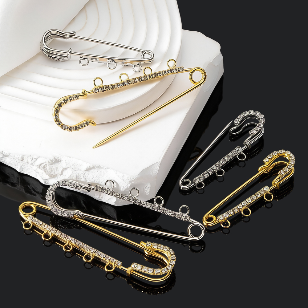Jewelry Making Ring Tool - 5個入りラインストーン付き大型安全ピンブローチ、3/4/5ループ付きブランクベース、手作りジュエリー製作用品アクセサリー部品