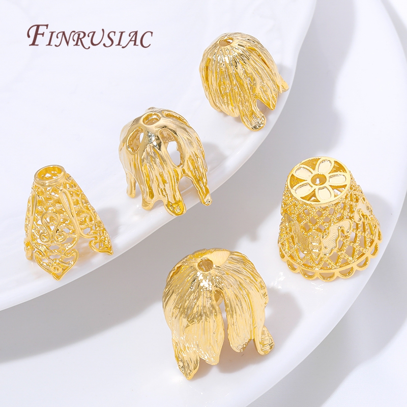 Jewelry Making Materials Wholesale - 18K金メッキタッセルエンドキャップ卸売ジュエリーパーツ、ブレスレット＆ネックレス作成DIYアクセサリー用フリンジビーズキャップ