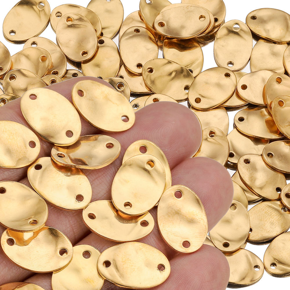 Jewelry Making Materials Wholesale - 20 個 15/20/25 ミリメートルステンレス鋼二重穴テクスチャオーバルゴールドチャームイヤリングコネクタジュエリー作成材料用品
