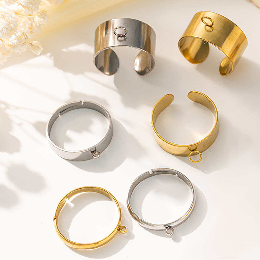 Jewelry Making Ring Tool - 5 ピース/ロットステンレス鋼ゴールドカラーオープン調節可能なリングベース男性女性 DIY ジュエリーメイキング用品所見アクセサリー