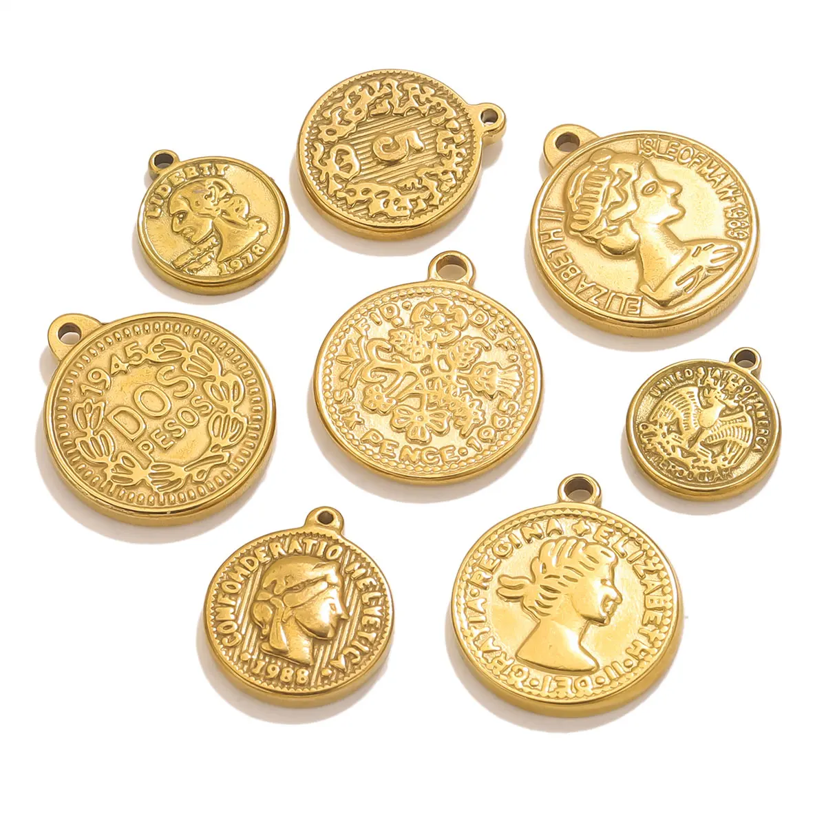 Jewelry Making Materials Wholesale - 5 個のステンレス鋼メダルコインペンダントネックレスジュエリーメイキング DIY ゴールドメッキ女王クラフトジュエリーアクセサリー卸売