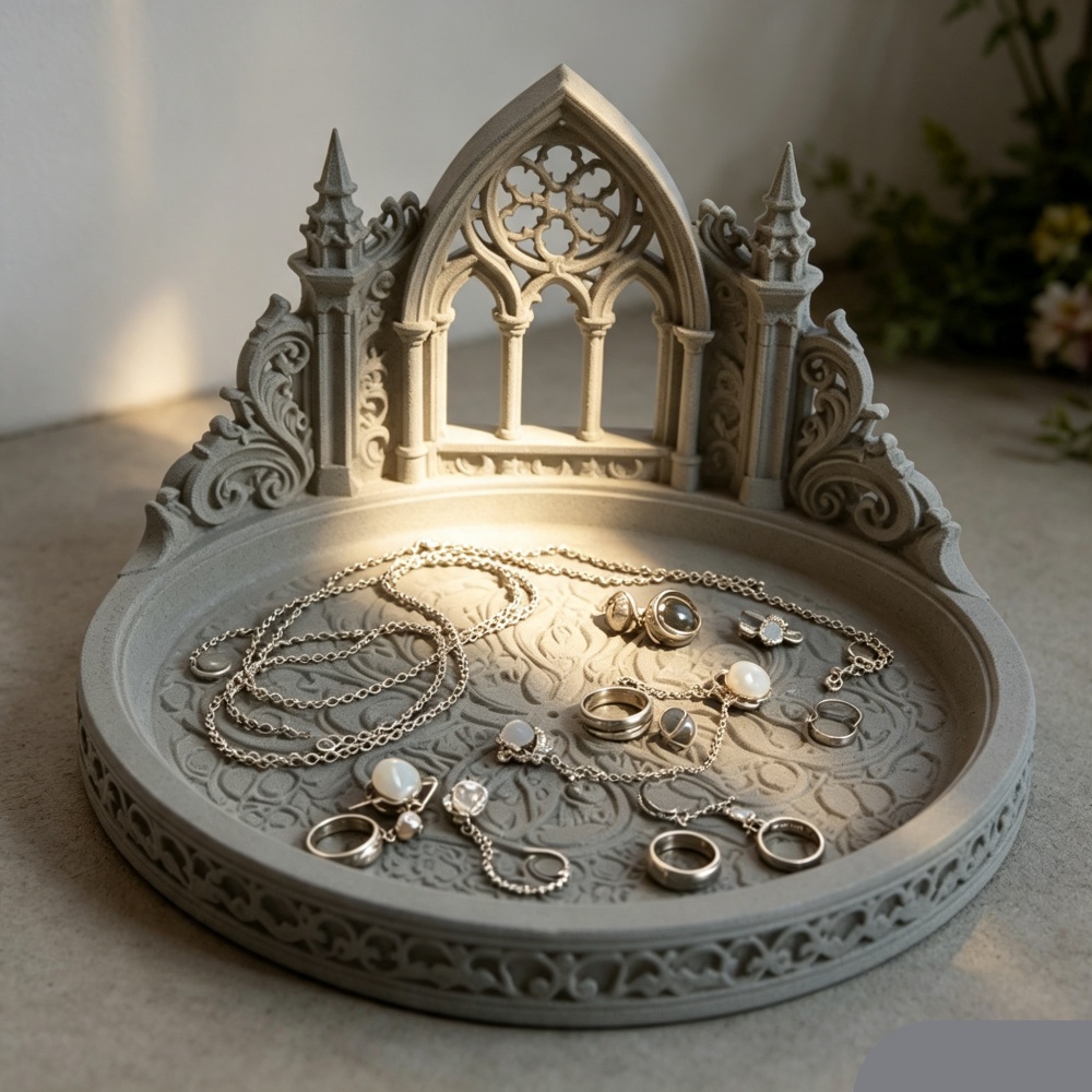Jewelry Making Board - 3Dプリント製ホワイトゴシック大聖堂アーチ型ジュエリートレイ デスクトップオーガナイザー エレガントな化粧台アクセサリー ギフトアイデア