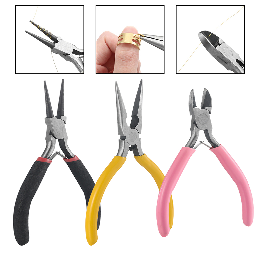 Jewelry Making Kit For Beginners - 日曜大工のペンチ,丸い先端の針,斜めのペンチ,修理ツール用品,3つのスタイル,3個,セット