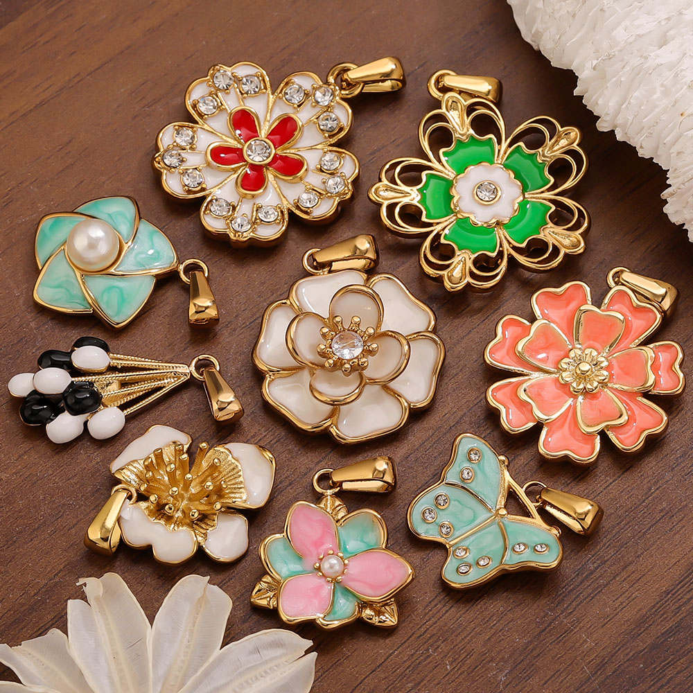 2 個ステンレス鋼エナメル大花チャームジュエリー作成用品ペン - Jewelry Making Materials Wholesale のレビューと価格
