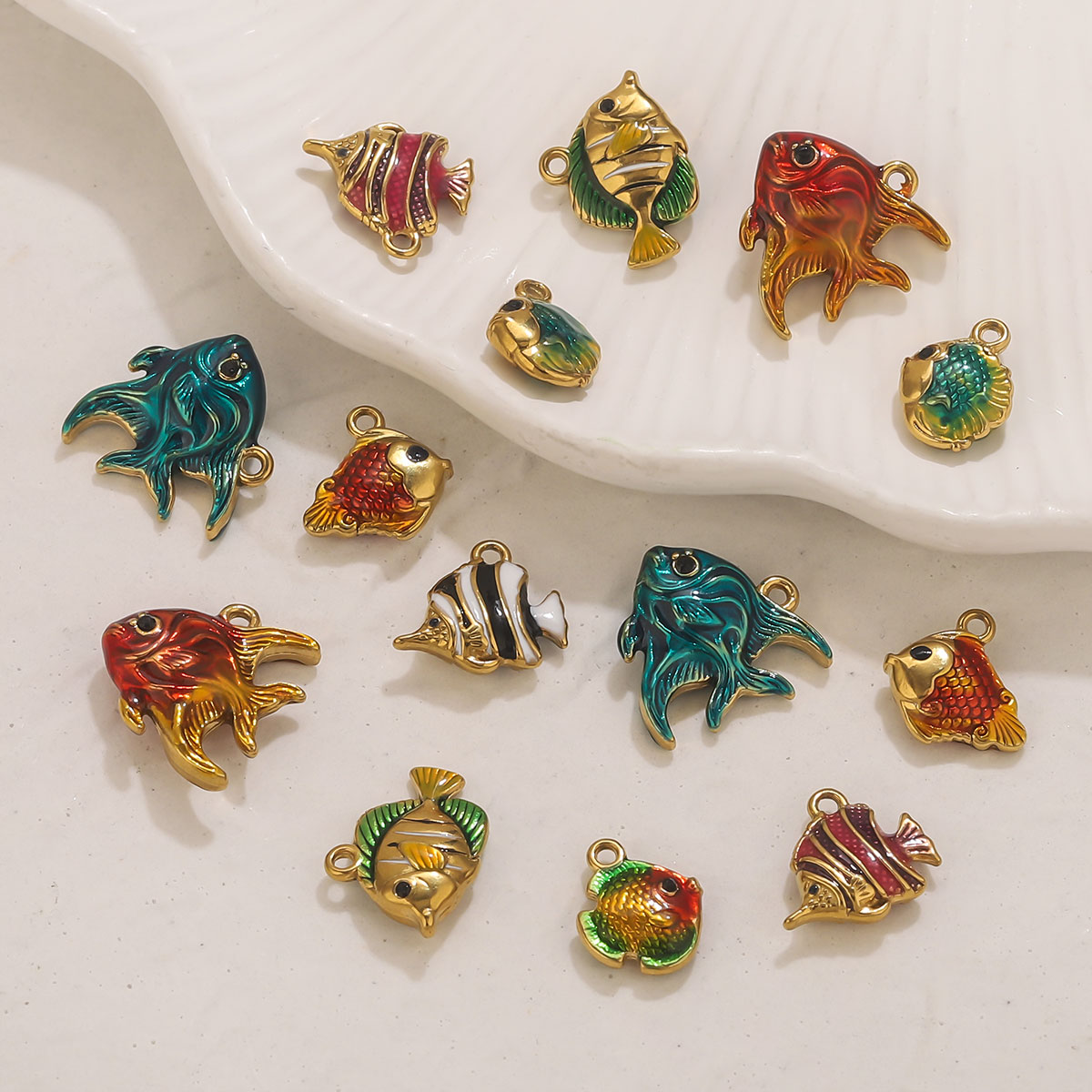 4 個ステンレス鋼エナメル海洋魚チャーム PVD ​​金メッ - Jewelry Making Materials Wholesale のレビューと価格