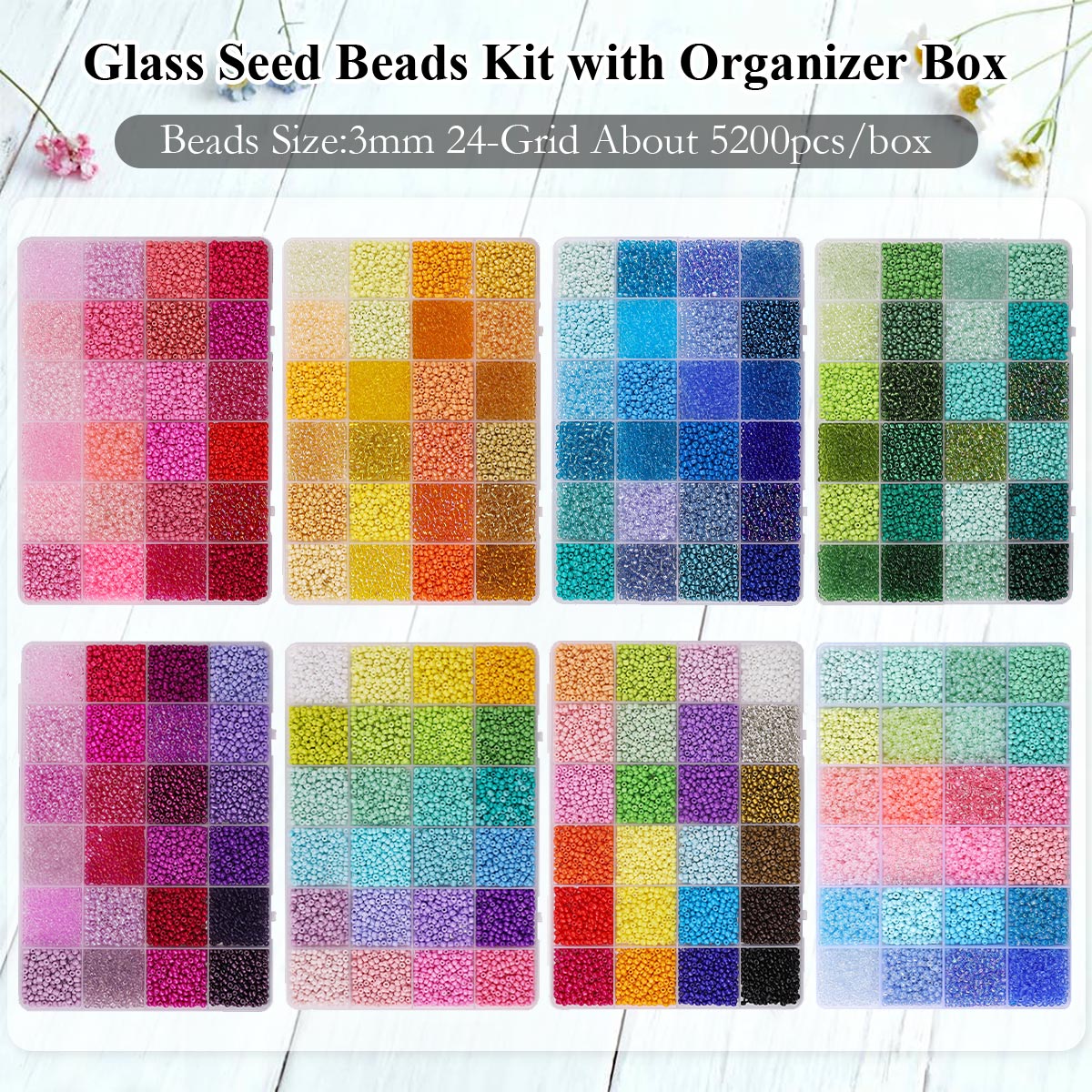 5200個 3mm ガラスシードビーズキット 24グリッド収 - Jewelry Making Tutorial のレビューと価格