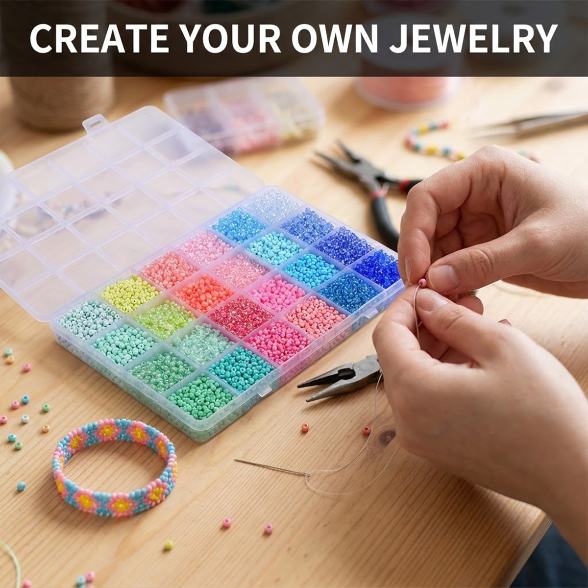 5200個 3mm ガラスシードビーズキット 24グリッド収 - Jewelry Making Tutorial のレビューと価格