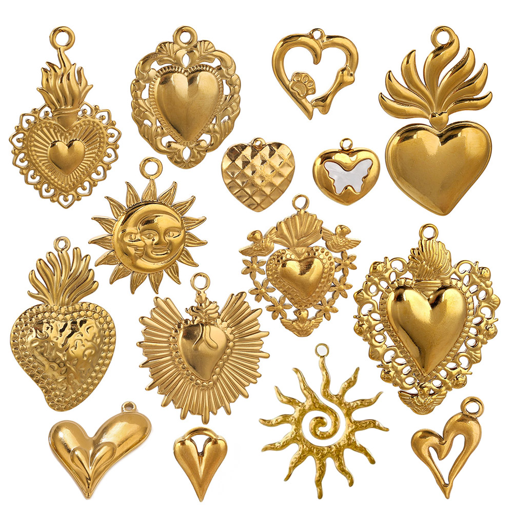 5 個ステンレス鋼ハートサンチャームコネクタ金メッキ PVD - Jewelry Making Materials Wholesale のレビューと価格