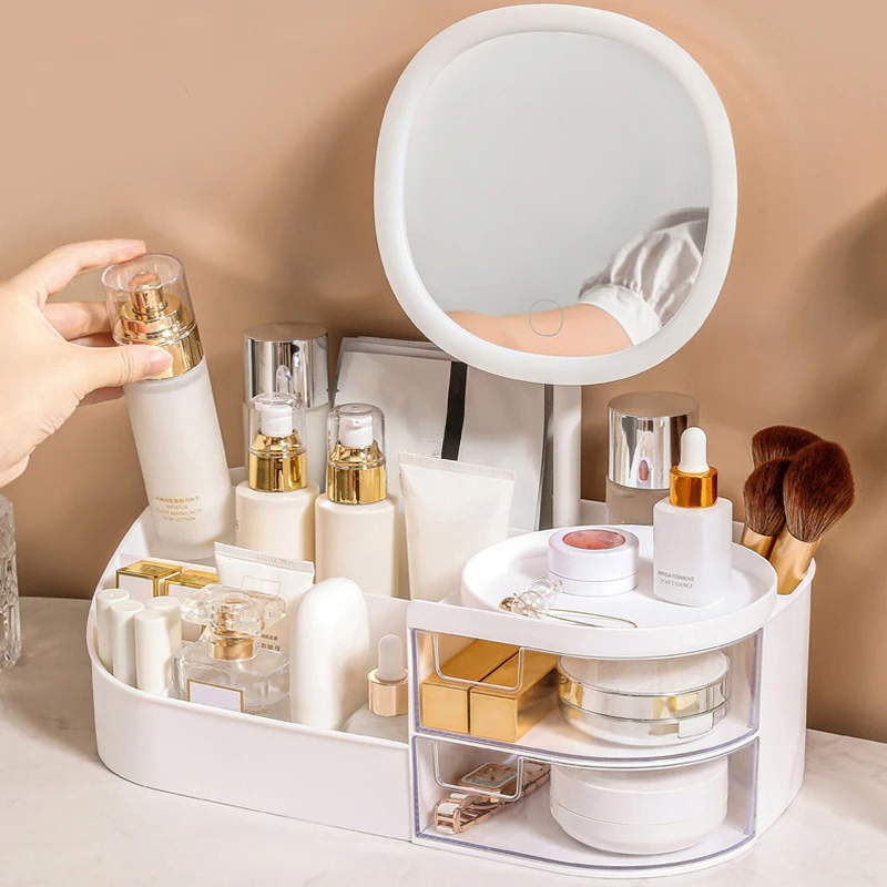 鏡付きメイクアップ収納ボックス デスクトップドレッシングテー - Jewelry Making Board のレビューと価格