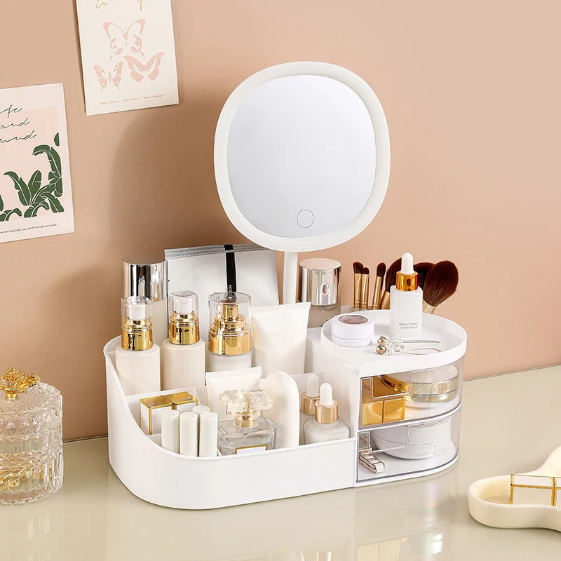 鏡付きメイクアップ収納ボックス デスクトップドレッシングテー - Jewelry Making Board のレビューと価格