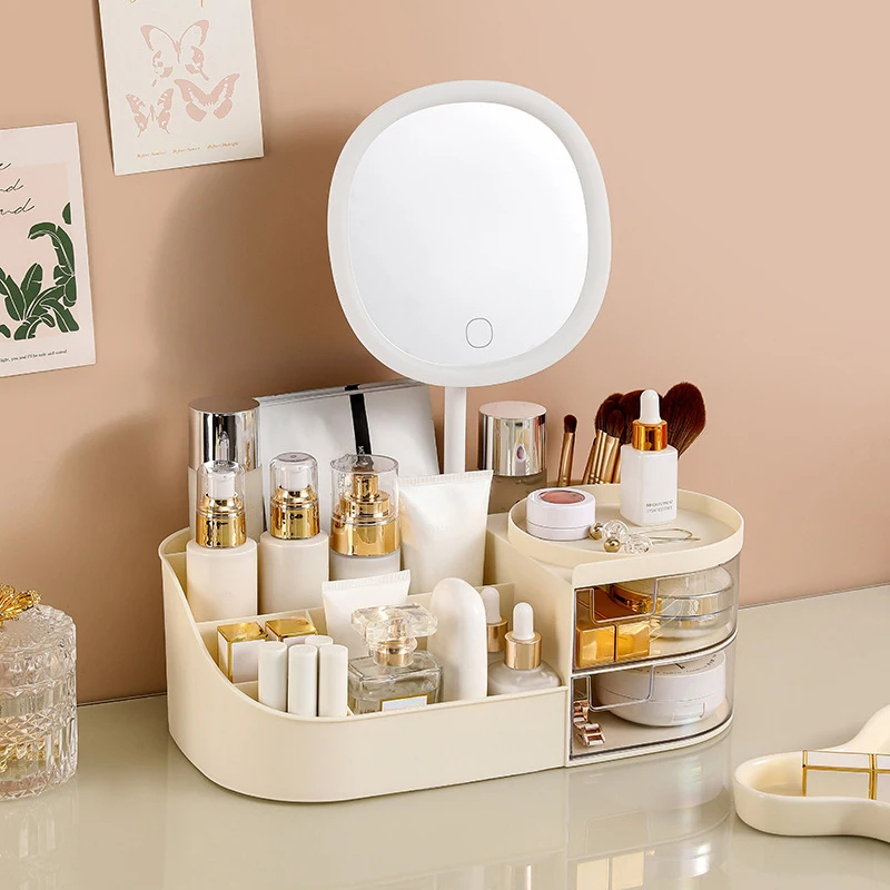 鏡付きメイクアップ収納ボックス デスクトップドレッシングテー - Jewelry Making Board のレビューと価格