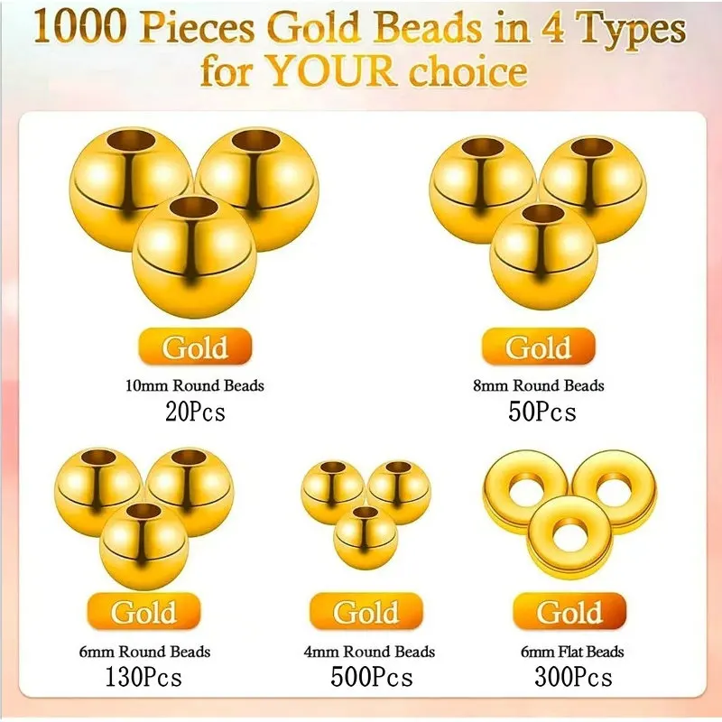 1000個入りゴールデンスペーサービーズキットCCBボールラ - Jewelry Making Tutorial のレビューと価格
