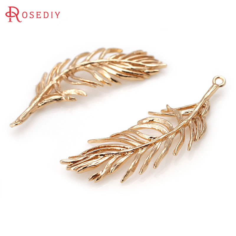 18Kゴールドカラー真鍮製フェザー型チャームペンダント 高品 - Jewelry Making Store のレビューと価格