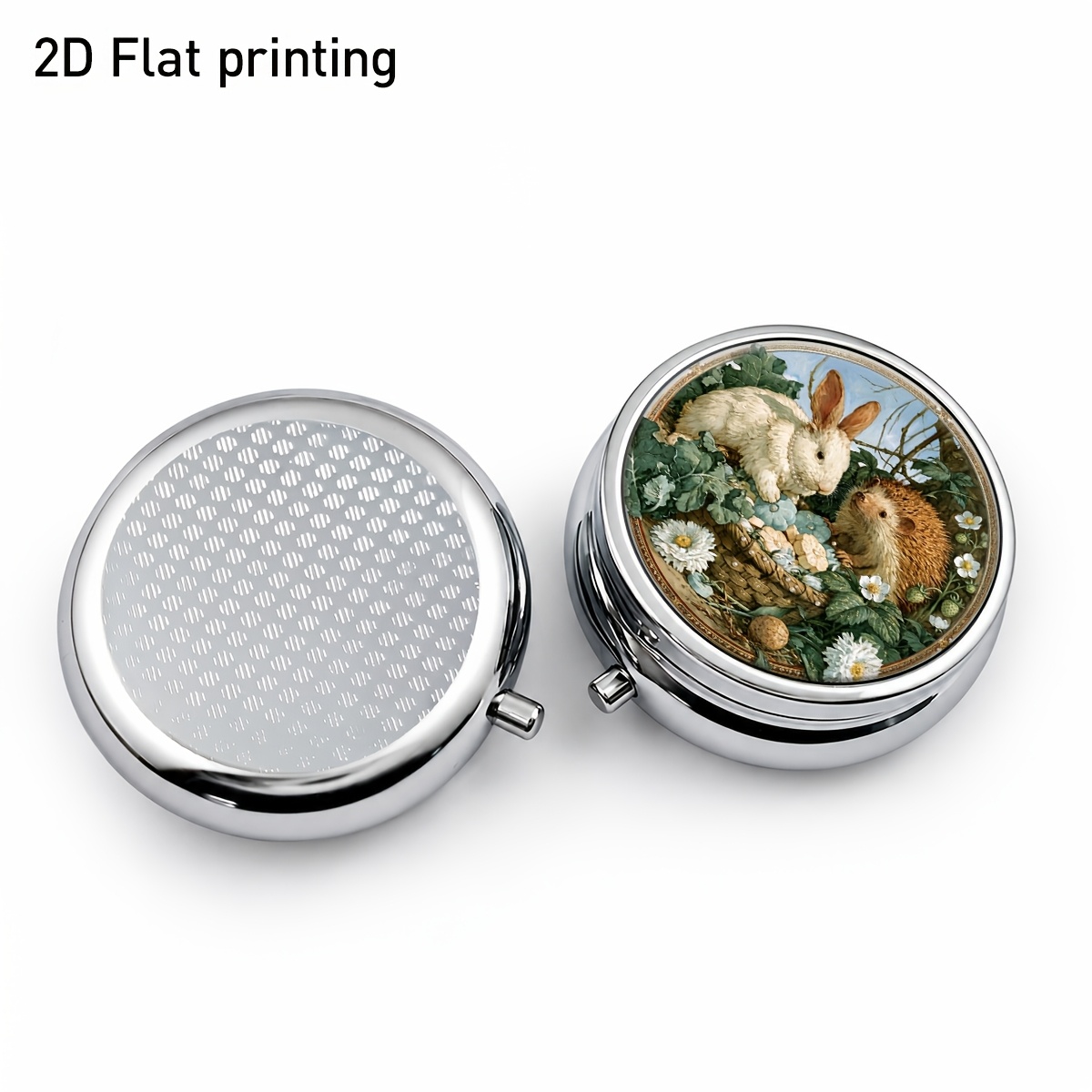 白いウサギとハリネズミの模様が描かれた花柄バスケット、丸型小 - Jewelry Making Store のレビューと価格