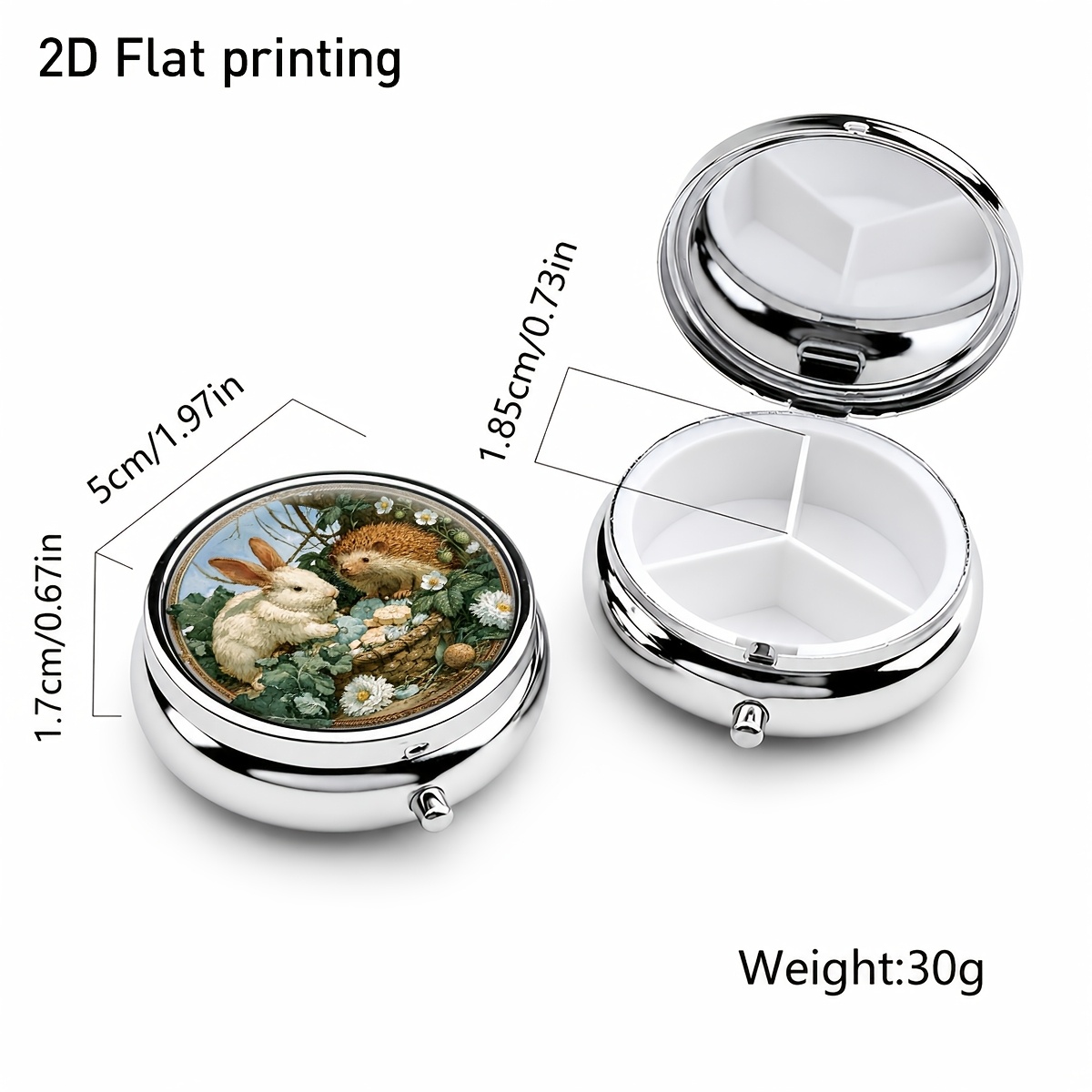 白いウサギとハリネズミの模様が描かれた花柄バスケット、丸型小 - Jewelry Making Store のレビューと価格