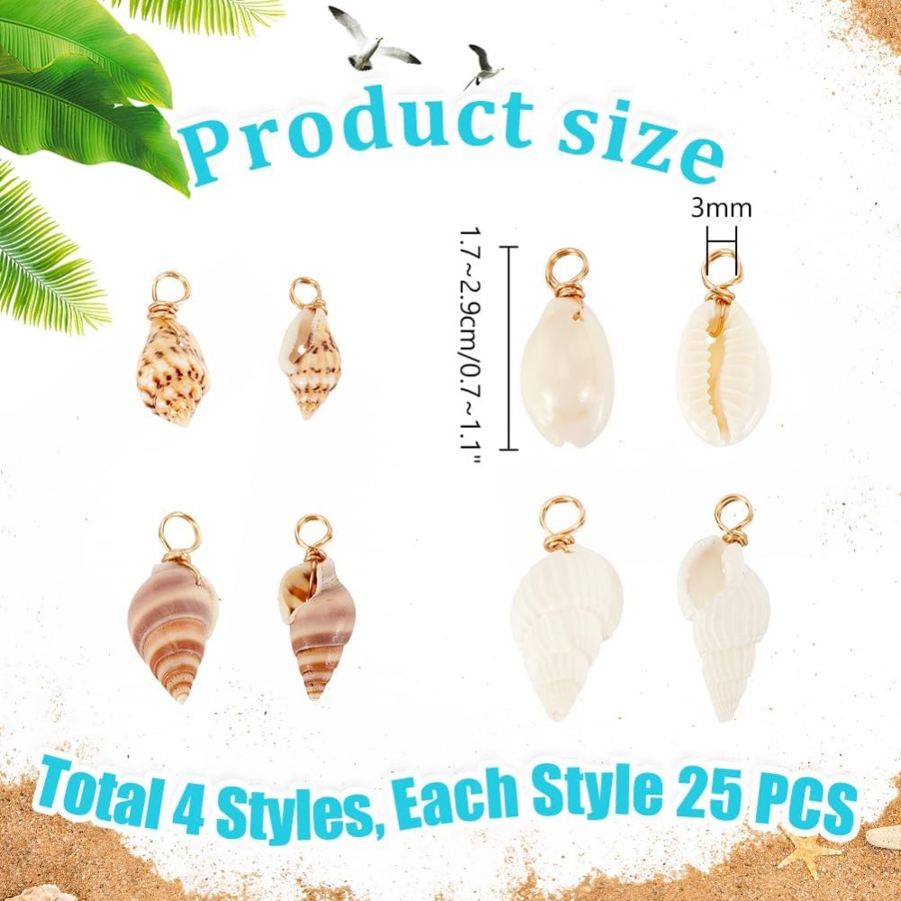 100 個 4 スタイルナチュラルシェルチャームペンダント貝 - Jewelry Making Tutorial のレビューと価格
