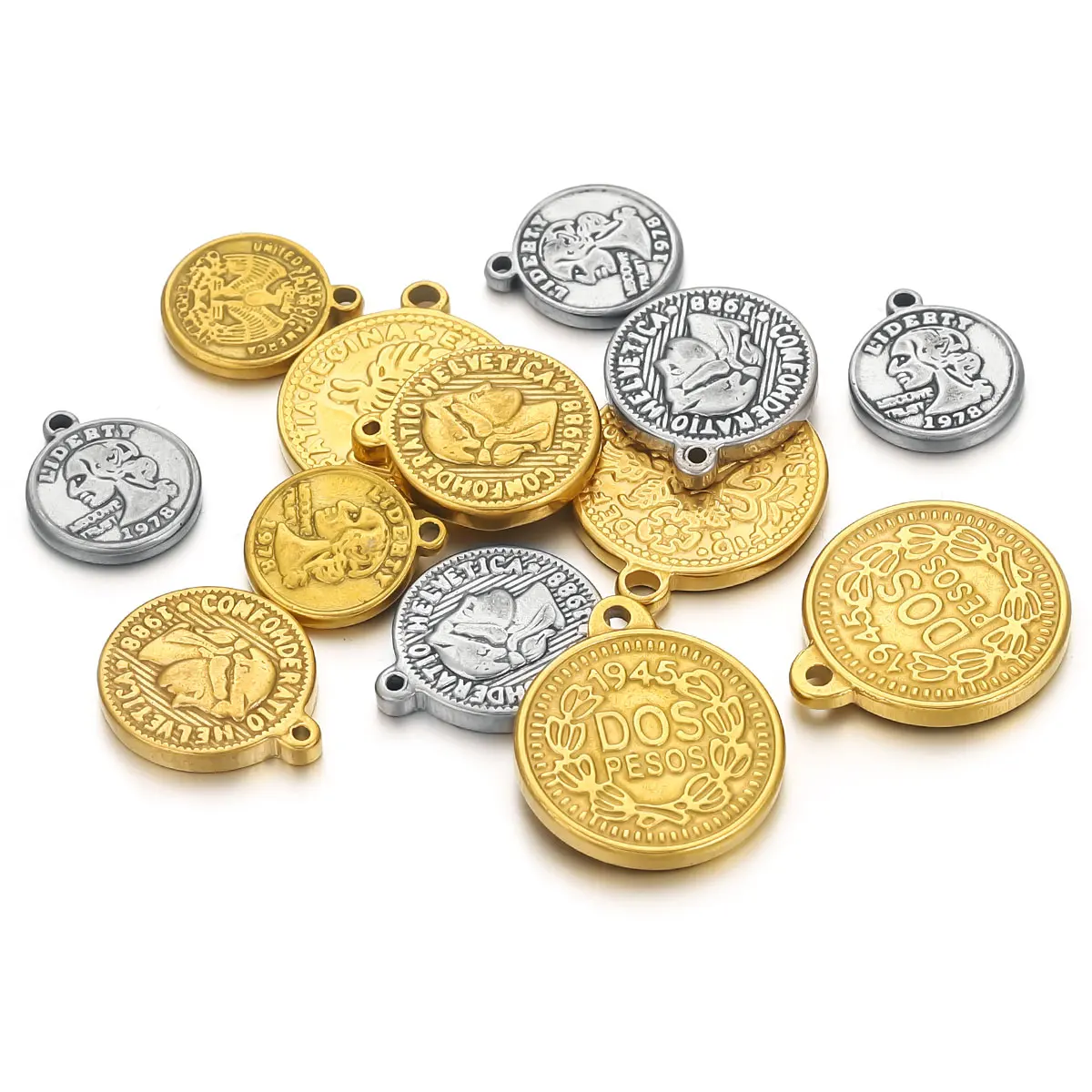 5 個のステンレス鋼メダルコインペンダントネックレスジュエリ - Jewelry Making Materials Wholesale のレビューと価格