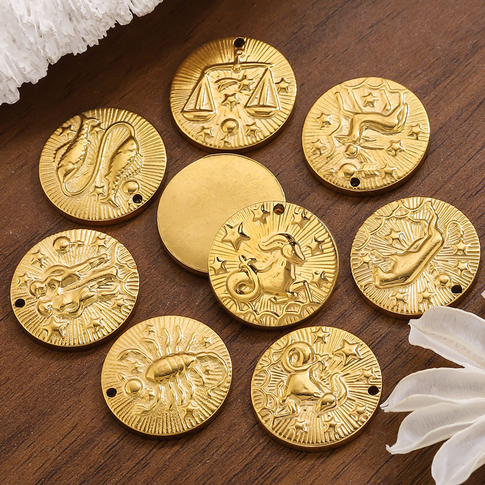 5個入り ステンレス製 12星座チャーム コネクター 金メッ - Jewelry Making Materials Wholesale のレビューと価格