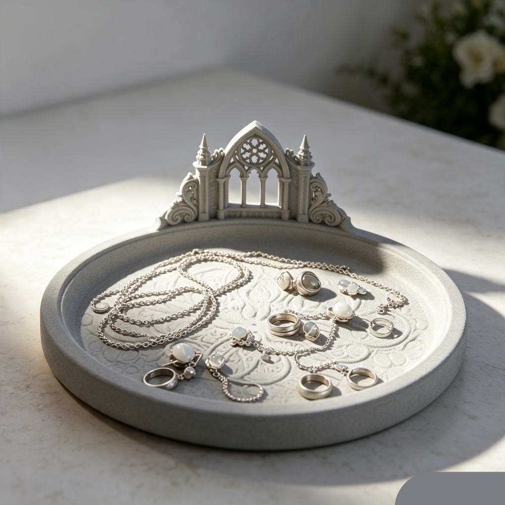 3Dプリント製ホワイトゴシック大聖堂アーチ型ジュエリートレイ - Jewelry Making Board のレビューと価格